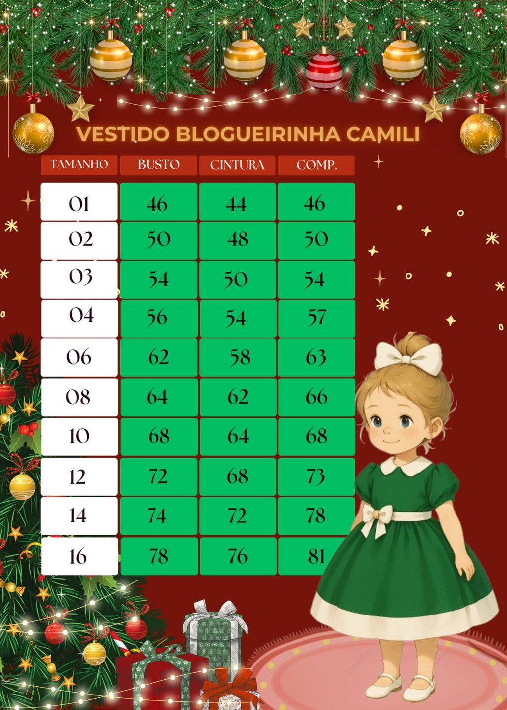 Vestido Verde Infantil em Poliéster com Laço - Natal