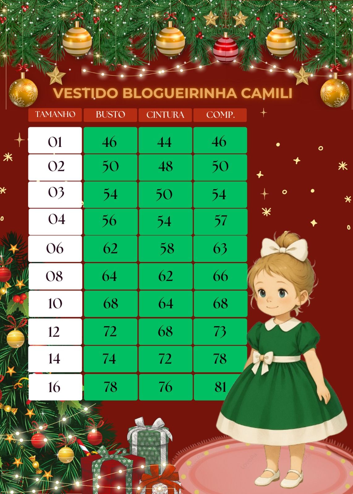 Vestido Verde Infantil em Poliéster com Laço - Natal