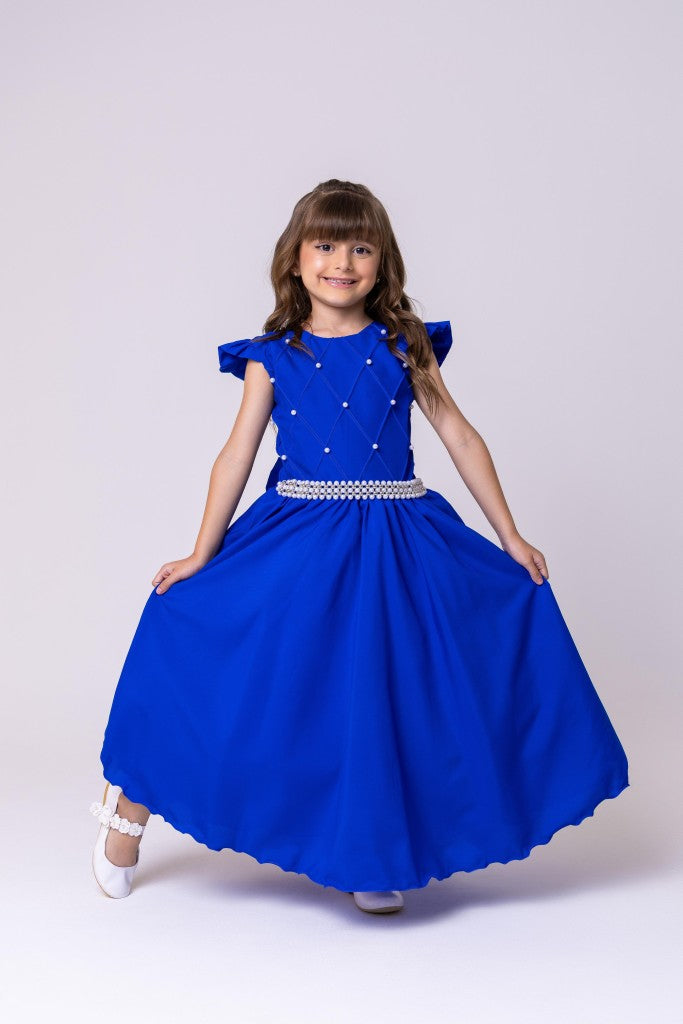 Vestido Longo Azul Royal em Tule e Poliéster para Festas e Eventos