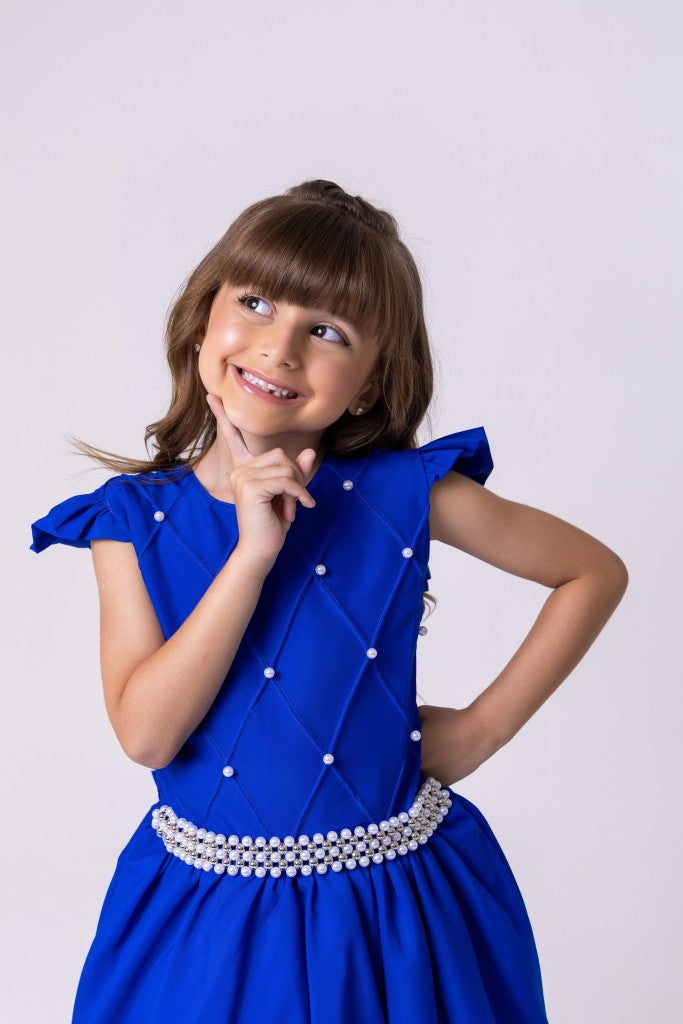 Vestido Longo Azul Royal em Tule e Poliéster para Festas e Eventos
