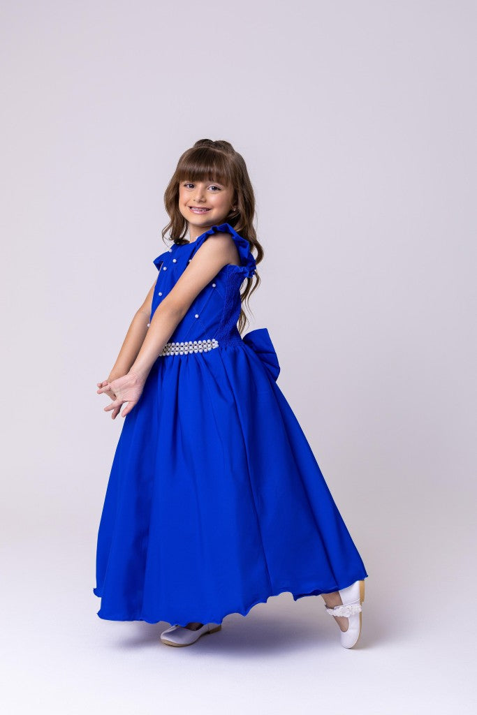 Vestido Longo Azul Royal em Tule e Poliéster para Festas e Eventos