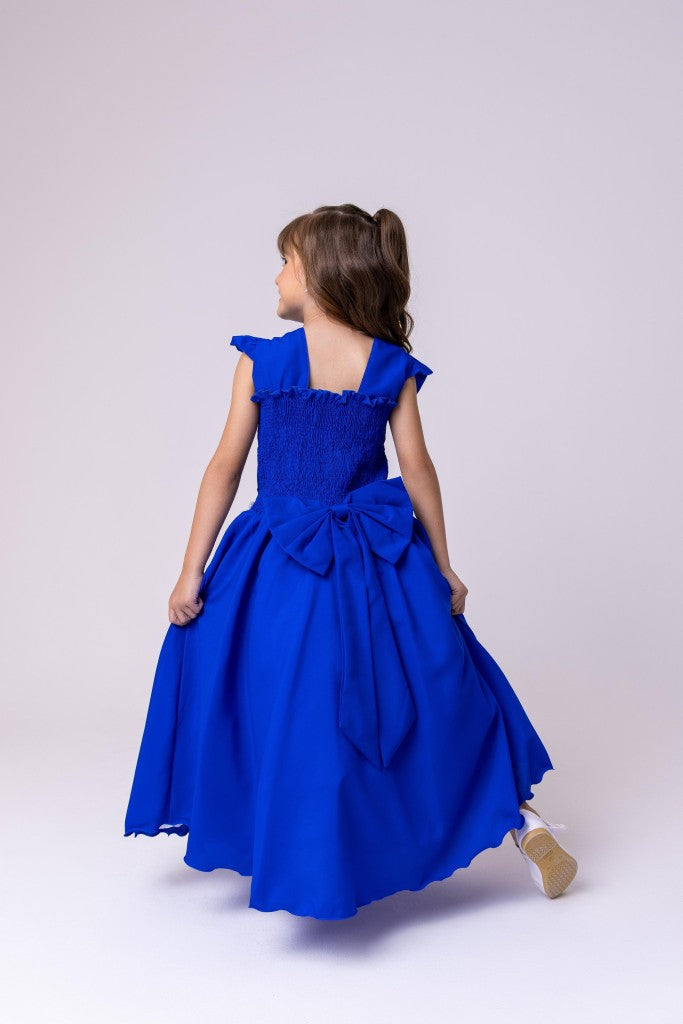 Vestido Longo Azul Royal em Tule e Poliéster para Festas e Eventos