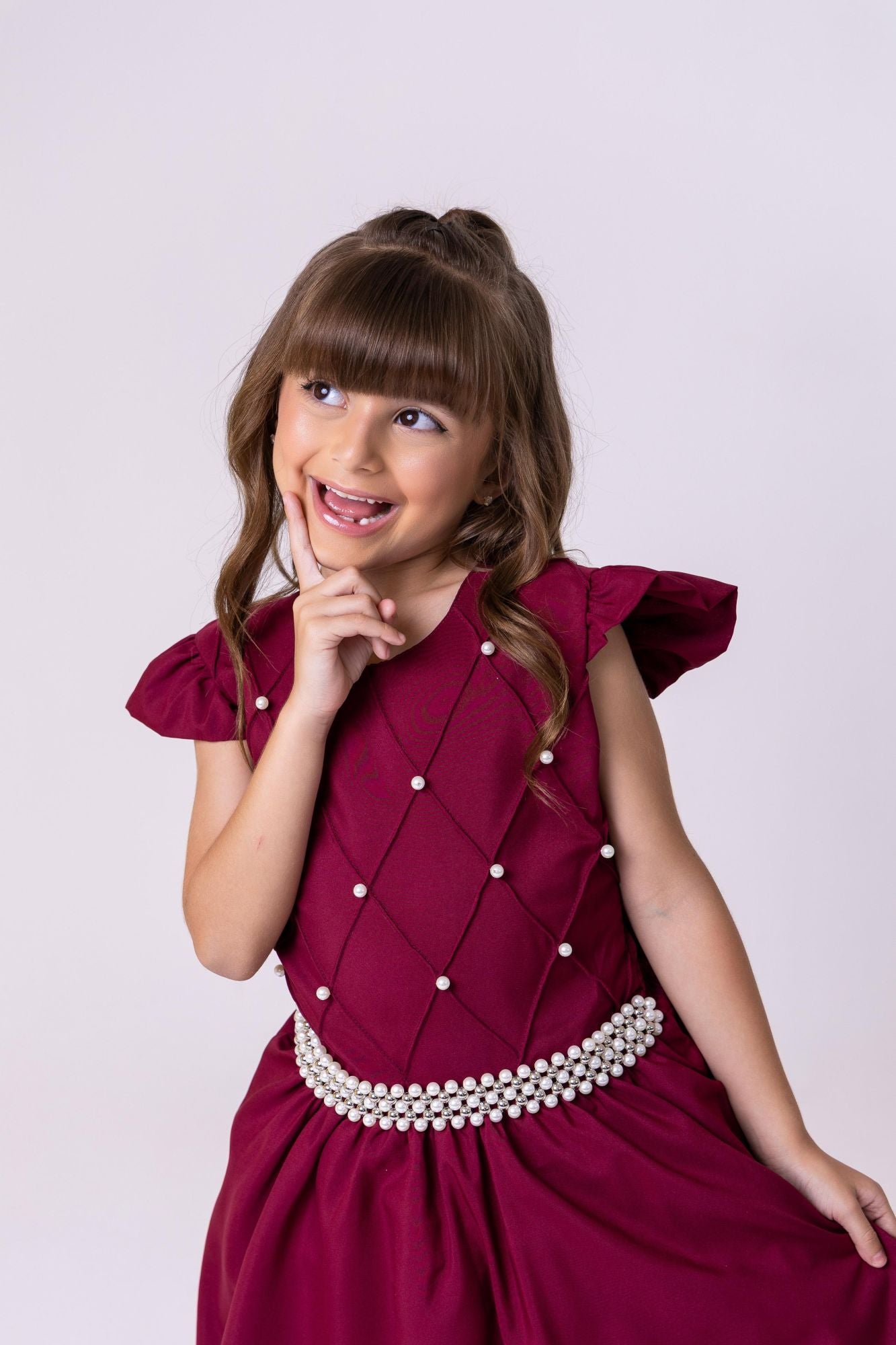 Vestido Longo Marsala em Poliéster com Babado Tule para Festas e Formaturas