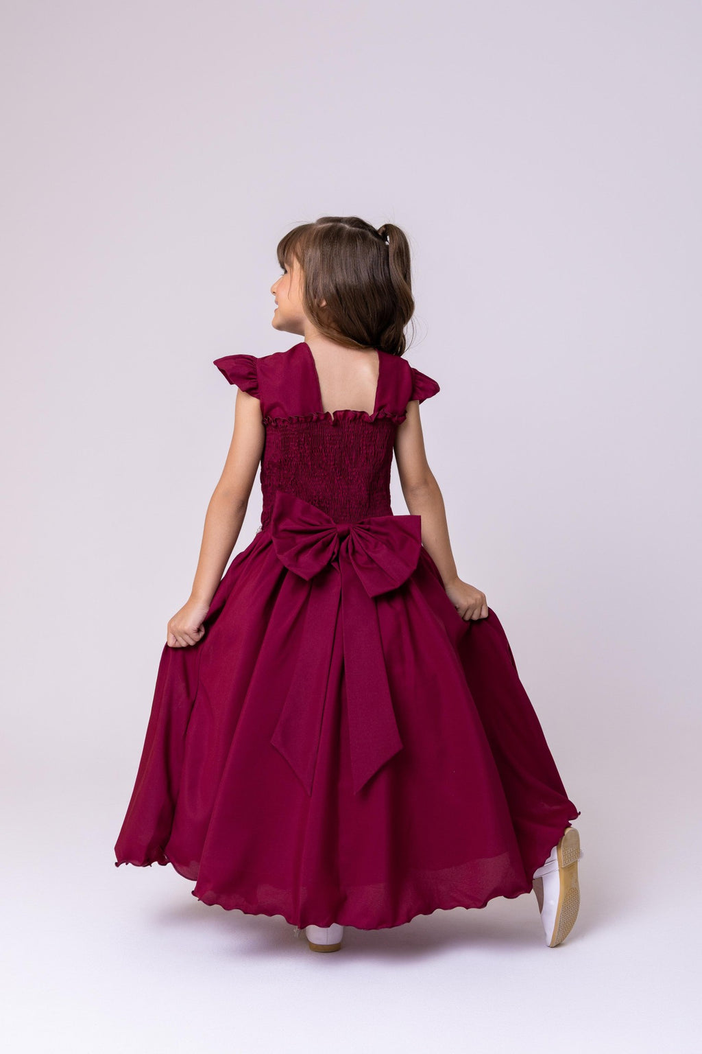 Vestido Longo Marsala em Poliéster com Babado Tule para Festas e Formaturas