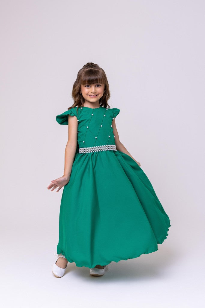 Vestido Longo Verde Bandeira em Tule e Poliéster para Festas e Formaturas