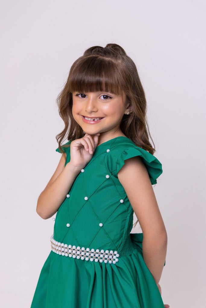 Vestido Longo Verde Bandeira em Tule e Poliéster para Festas e Formaturas