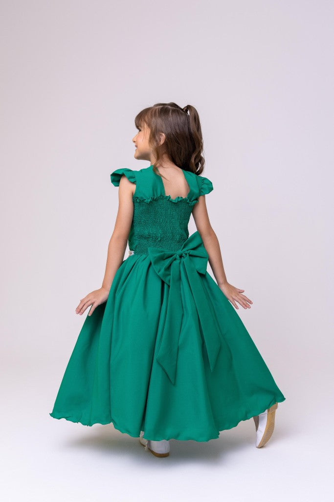 Vestido Longo Verde Bandeira em Tule e Poliéster para Festas e Formaturas