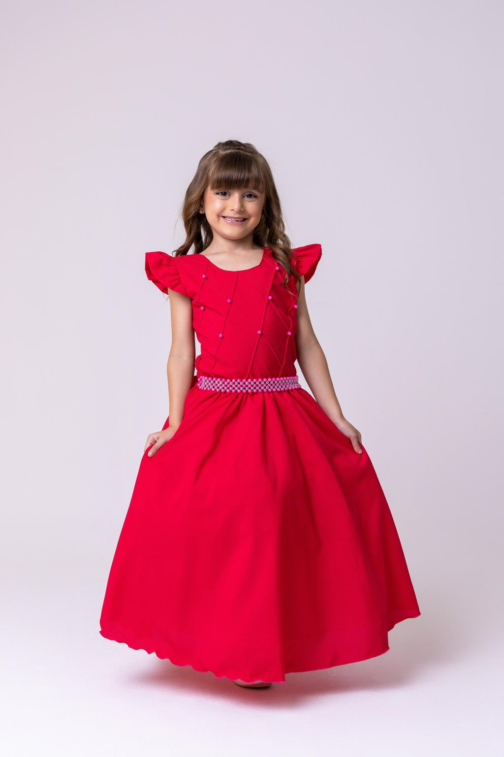 Vestido Longo Pink Com Babado em Tule para Festas e Eventos