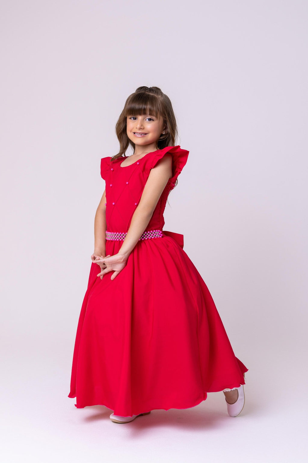 Vestido Longo Pink Com Babado em Tule para Festas e Eventos