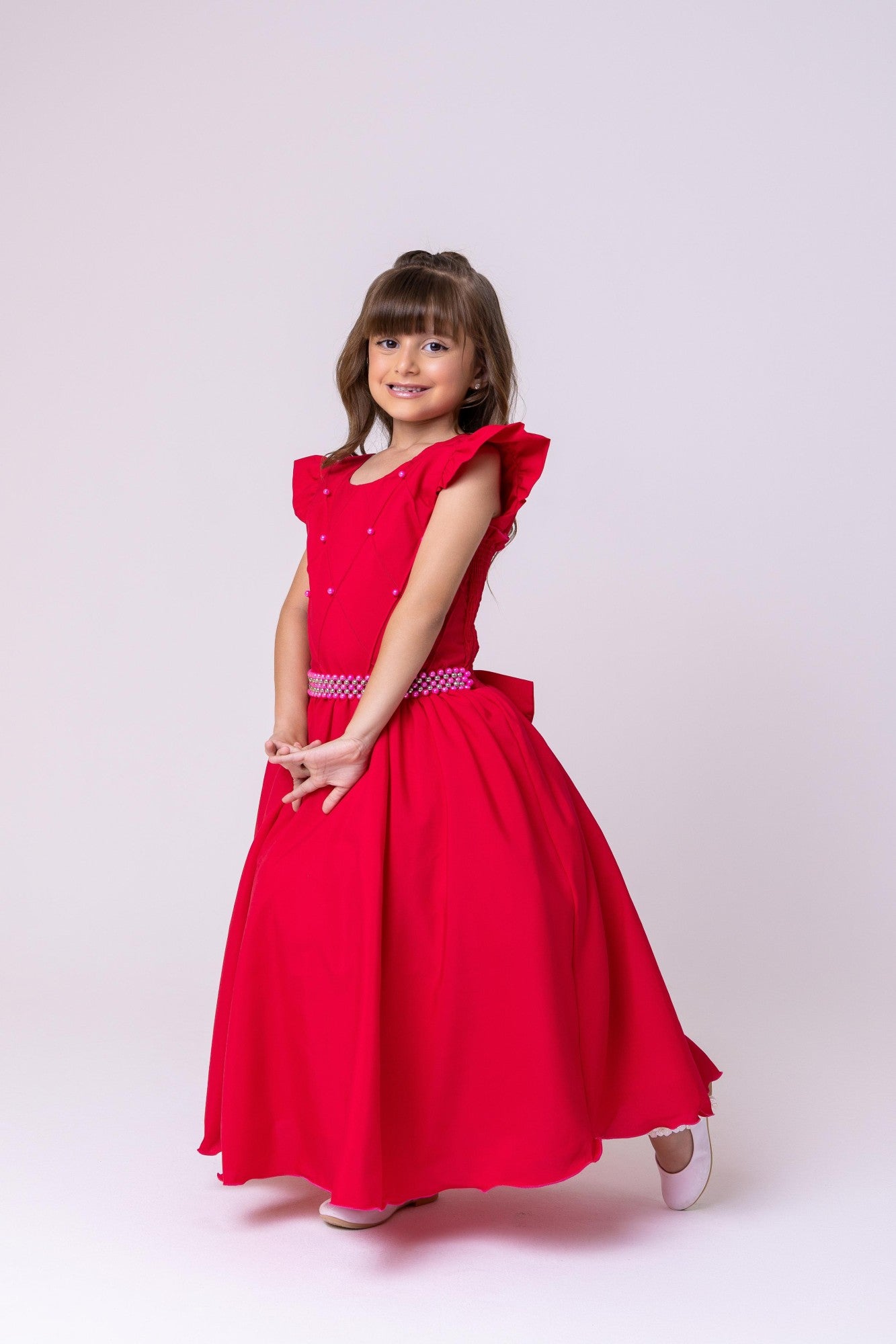 Vestido Longo Pink Com Babado em Tule para Festas e Eventos