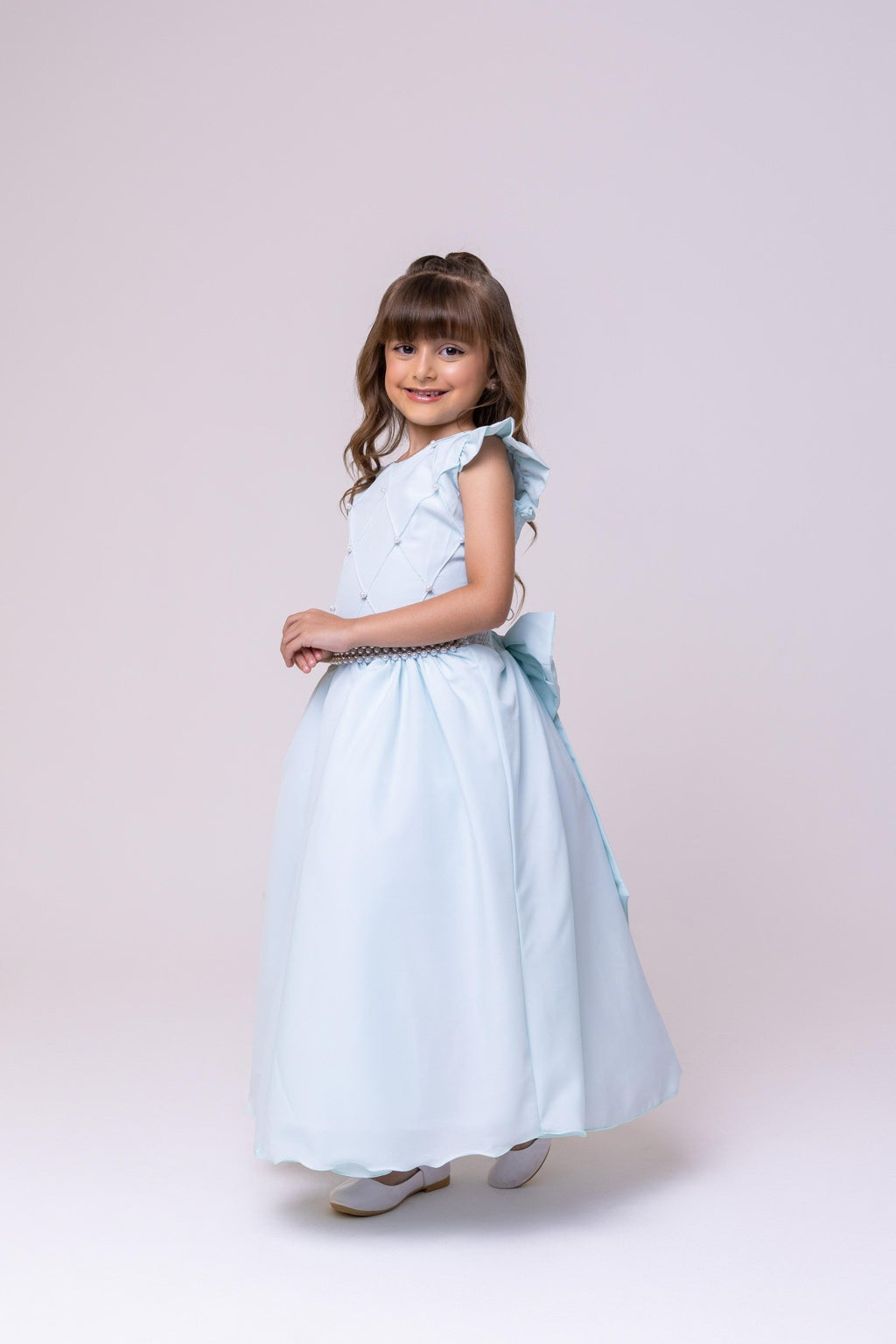 Vestido Longo Verde Porto Fino com Babado em Tule e Cinto