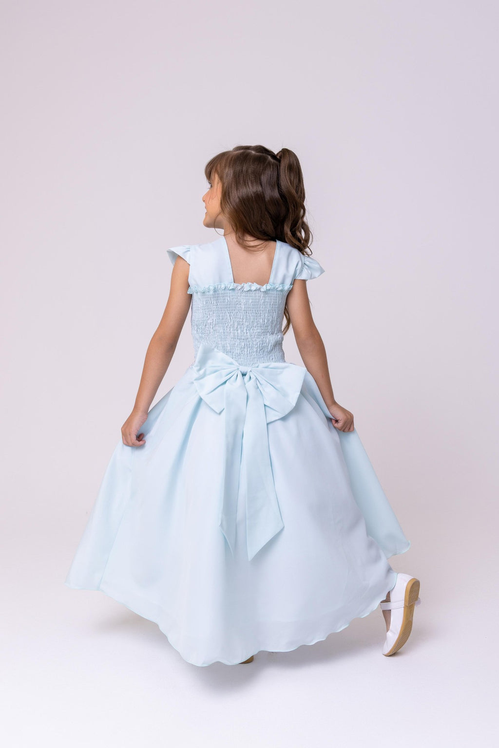 Vestido Longo Verde Porto Fino com Babado em Tule e Cinto
