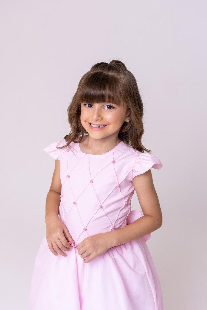 Vestido Longo Rosa Bebê em Tule com Babado para Festas e Formaturas