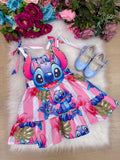 Vestido Rosa Temático em Tecido Crepinho para Crianças