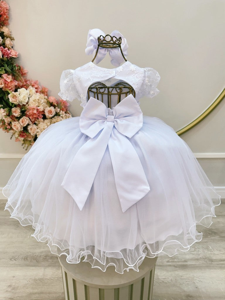 Vestido Infantil Branco Com Renda Para Daminhas De Batizado