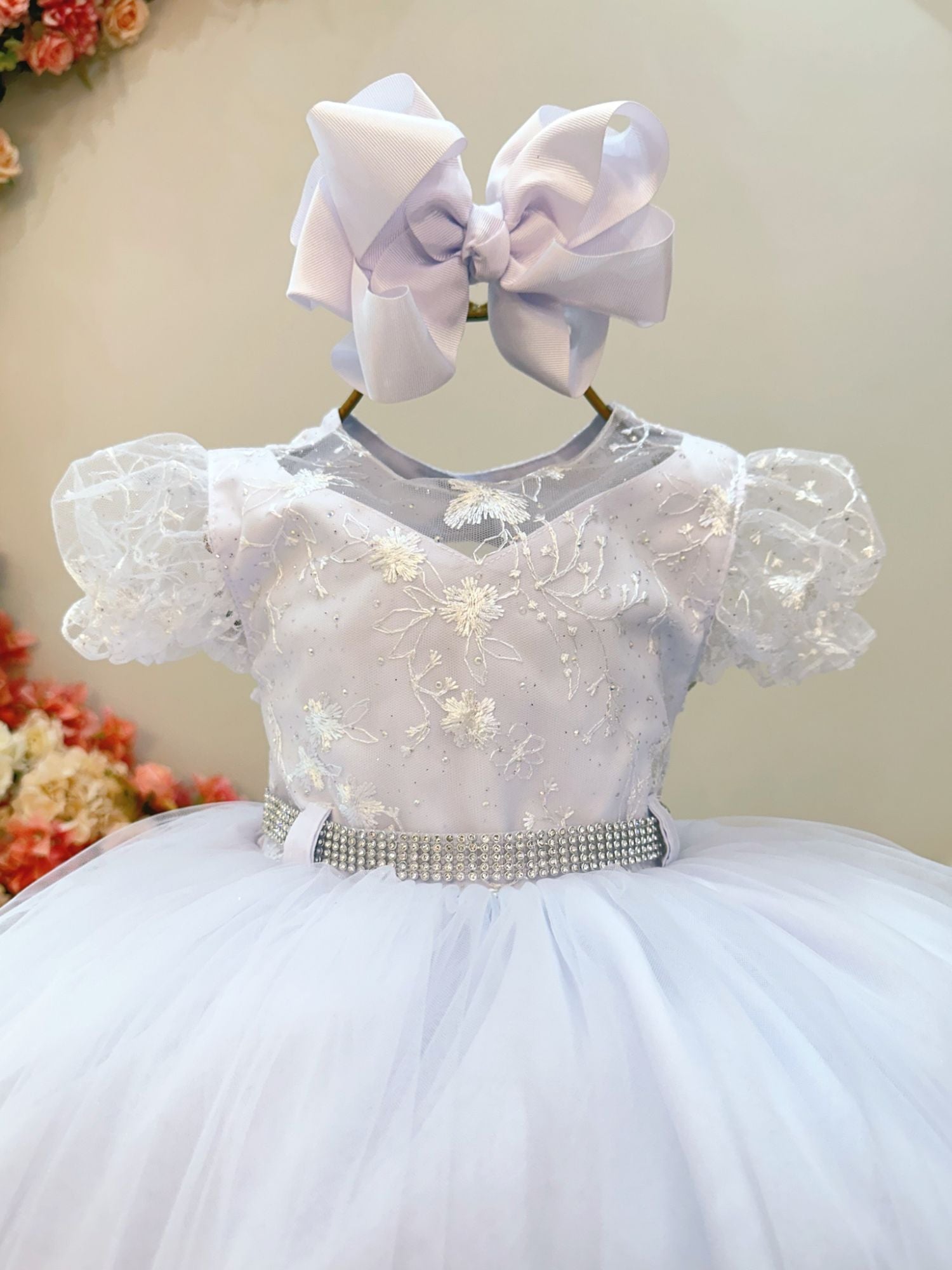 Vestido Infantil Branco Com Renda Para Daminhas De Batizado