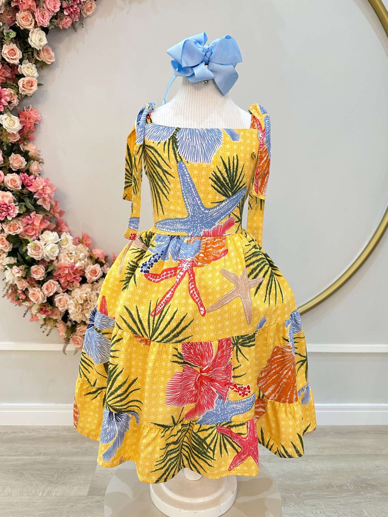 Vestido Amarelo Florido Infantil Casual para Primavera