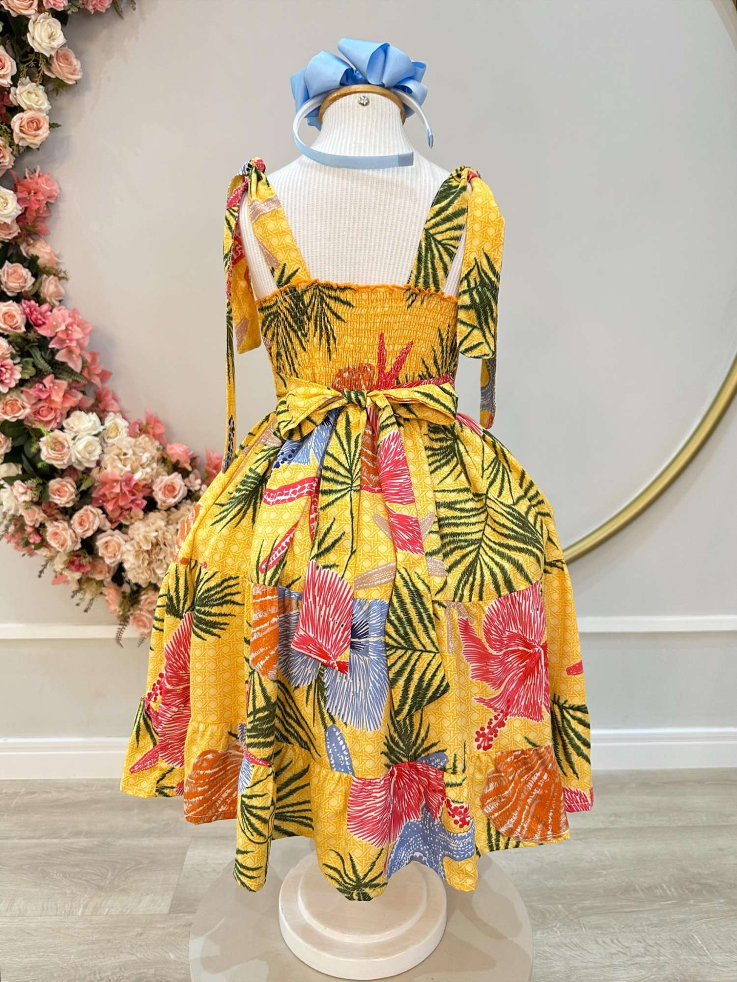 Vestido Amarelo Florido Infantil Casual para Primavera