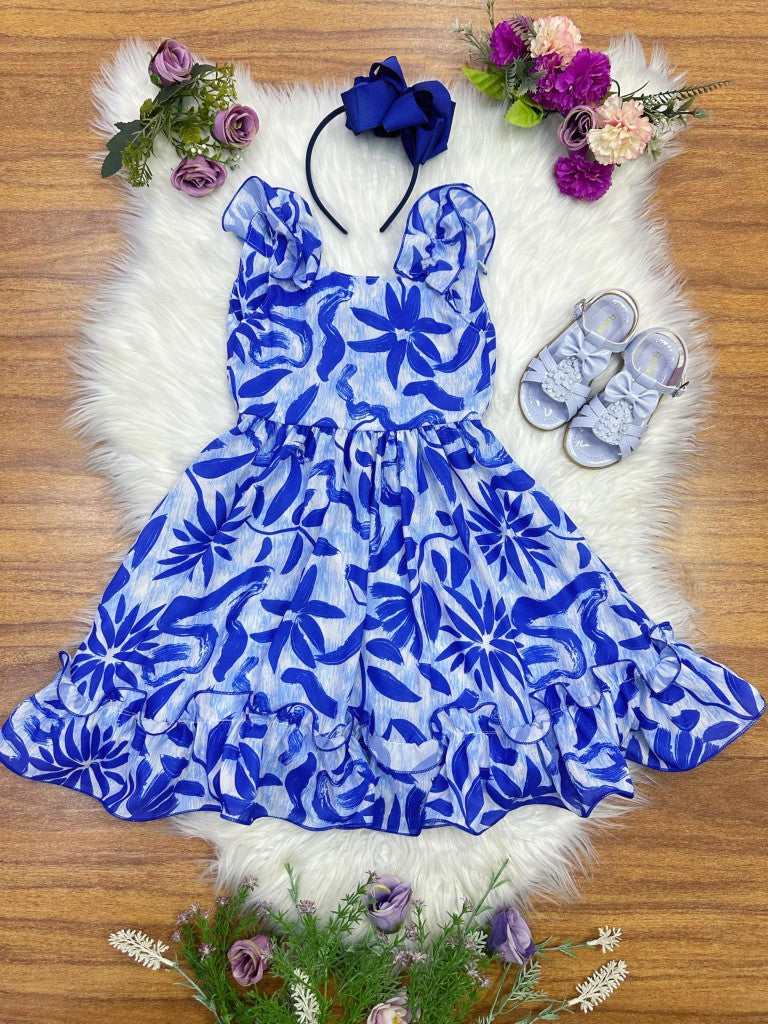 Vestido Azul Floral Infantil Casual para Primavera