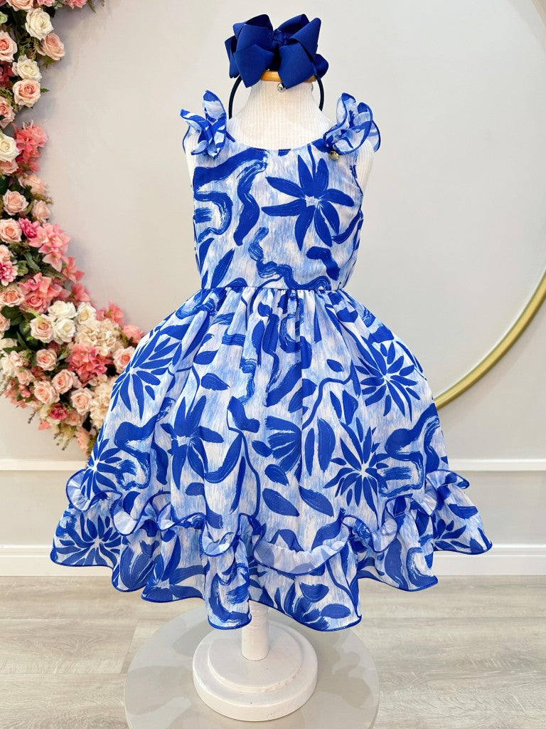Vestido Azul Floral Infantil Casual para Primavera