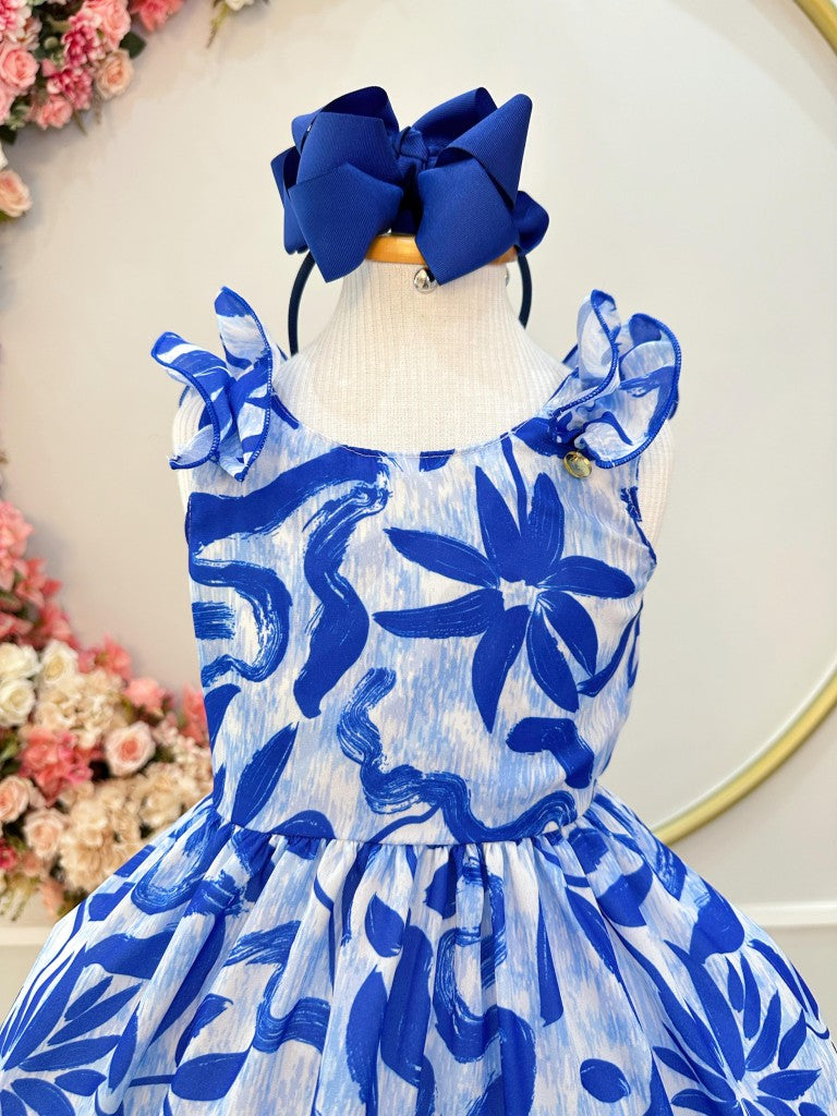 Vestido Azul Floral Infantil Casual para Primavera