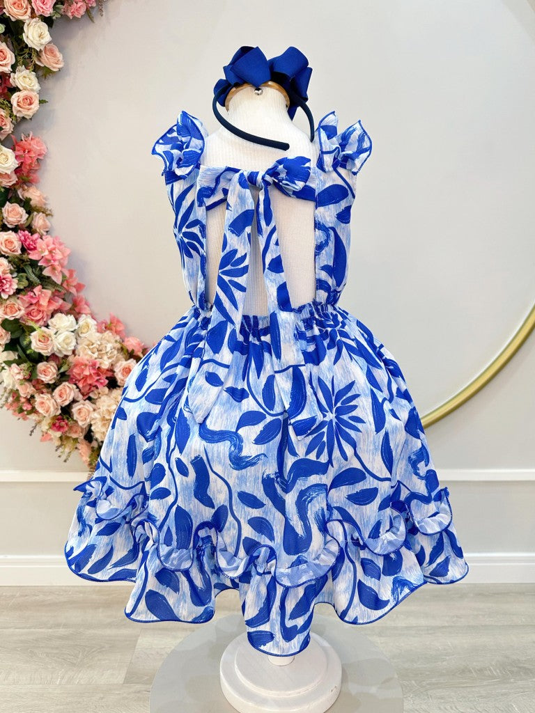 Vestido Azul Floral Infantil Casual para Primavera