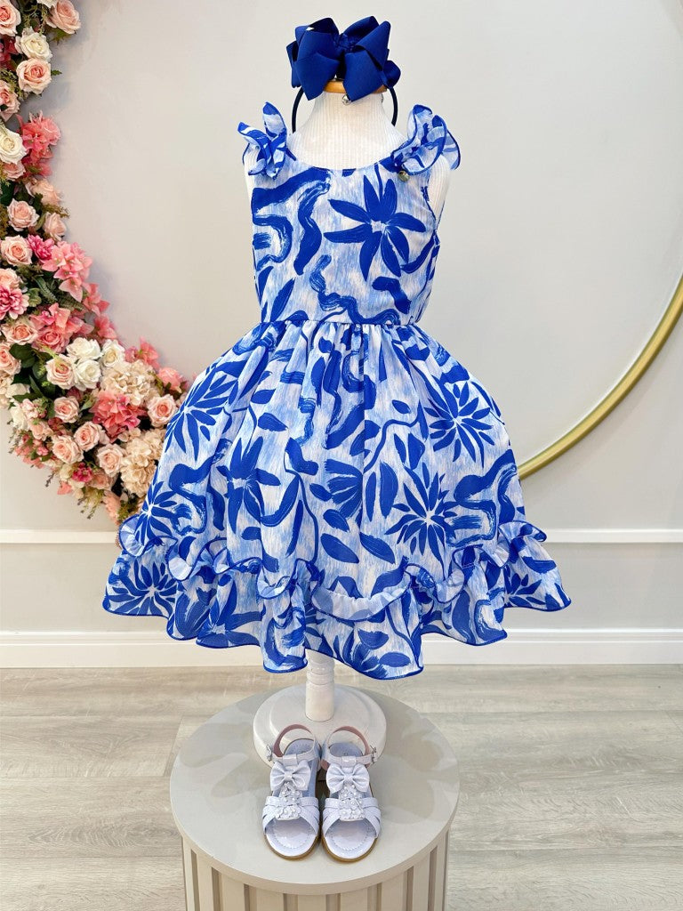Vestido Azul Floral Infantil Casual para Primavera
