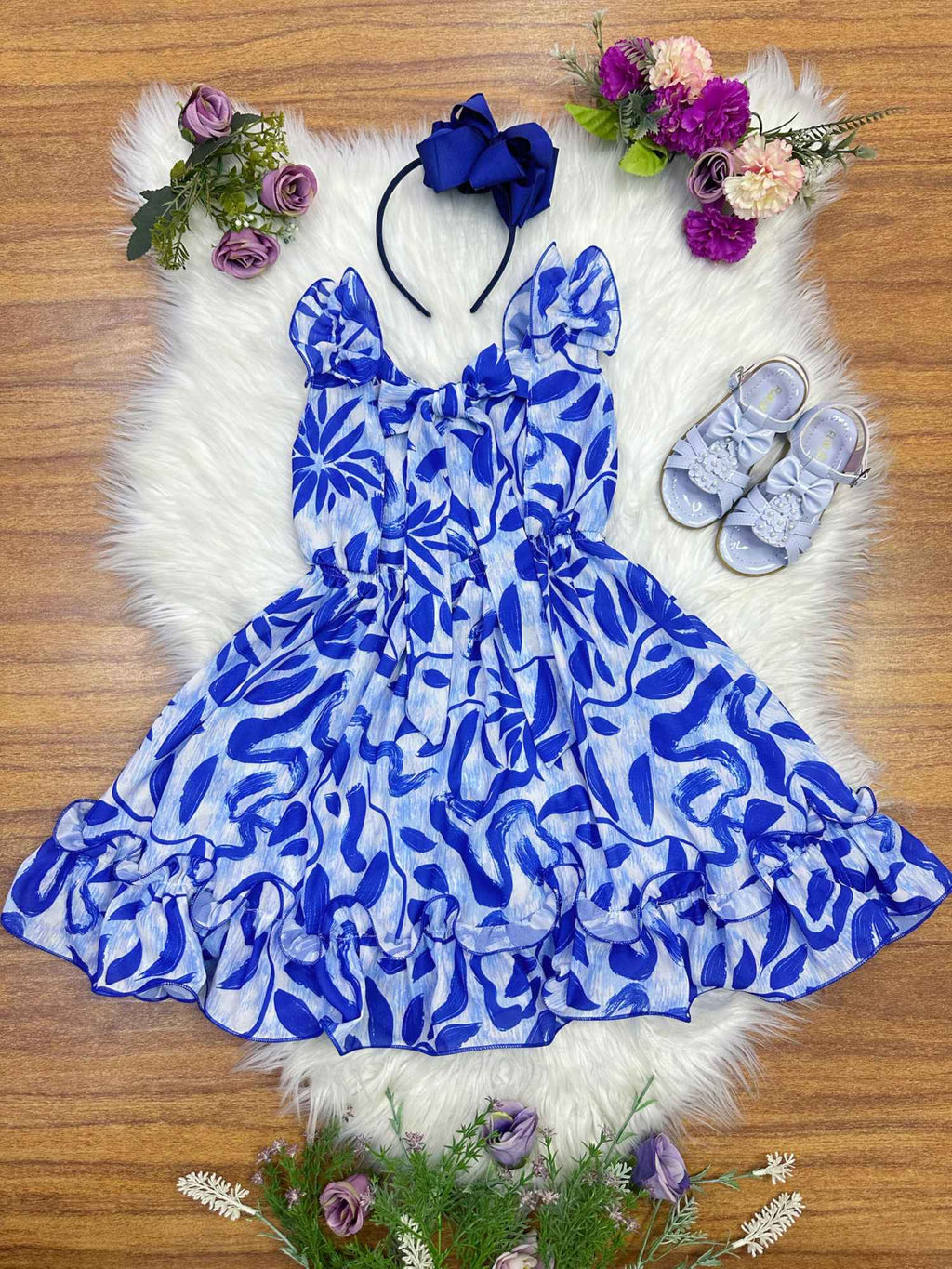 Vestido Azul Floral Infantil Casual para Primavera