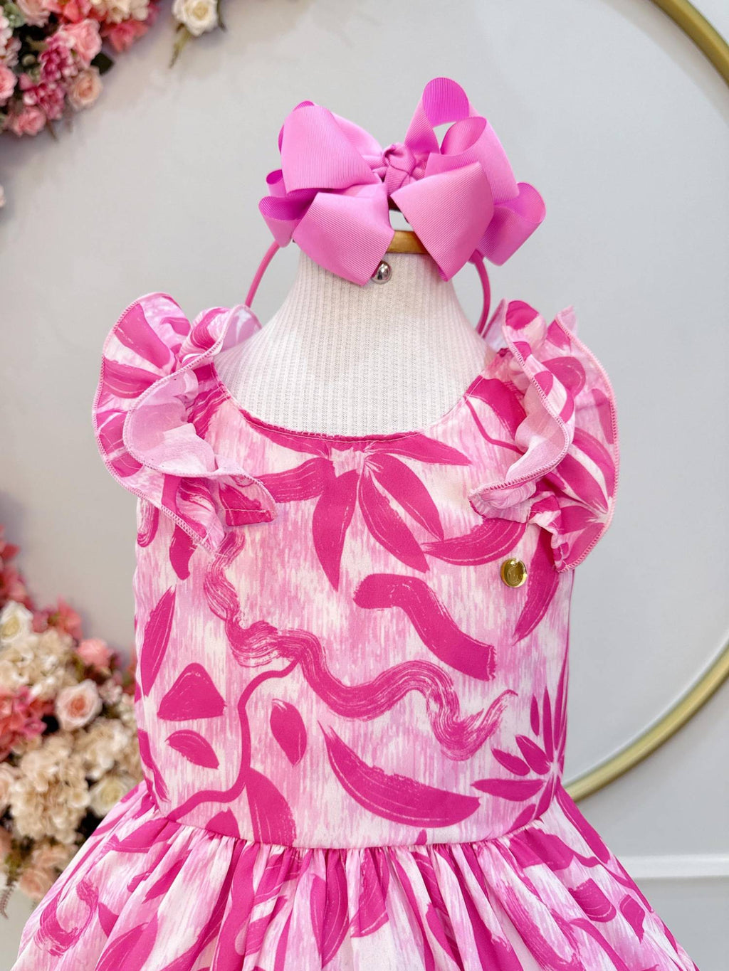 Vestido Infantil Rosa Chiclete com Estampa Floral para Primavera