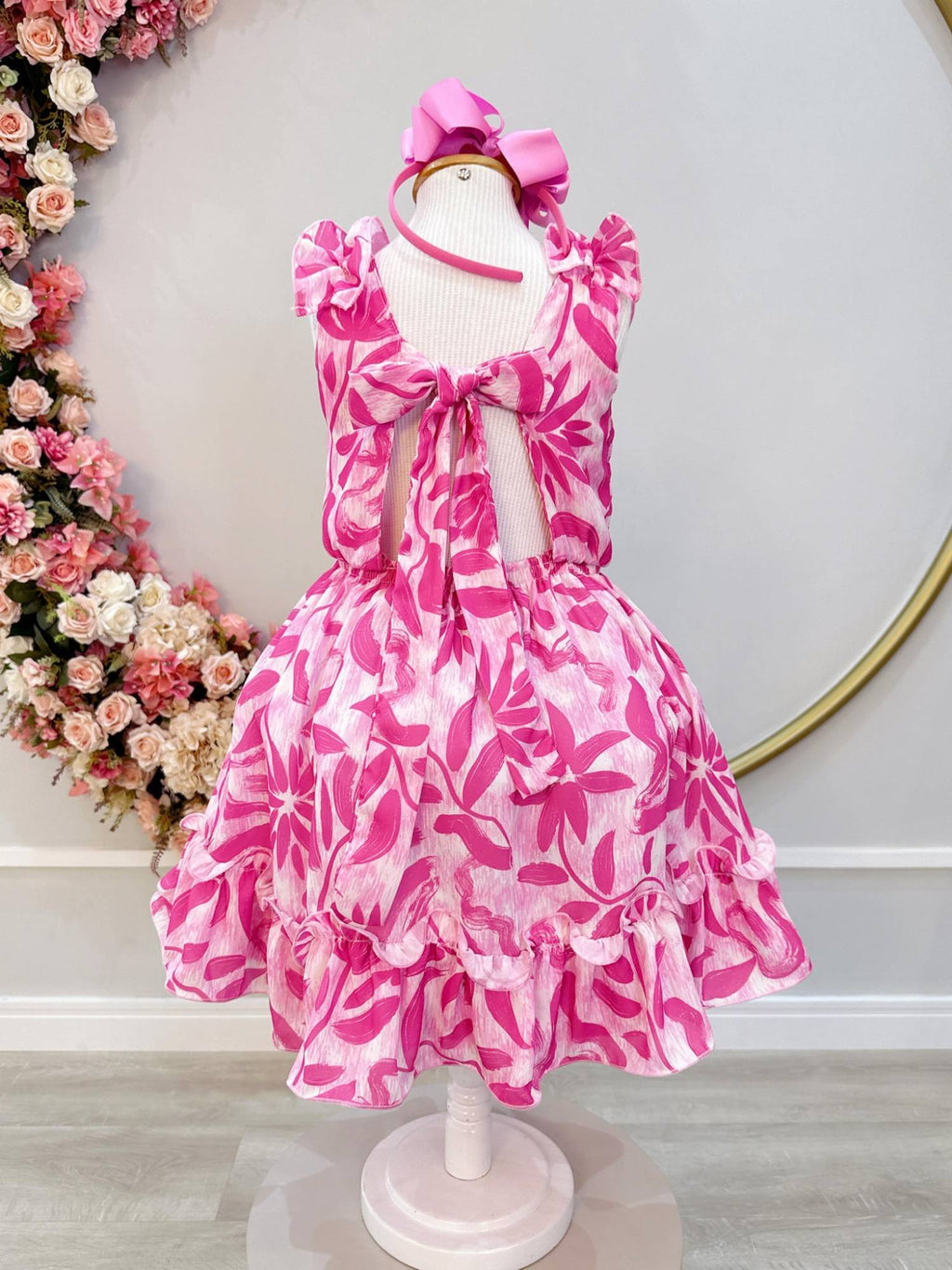 Vestido Infantil Rosa Chiclete com Estampa Floral para Primavera