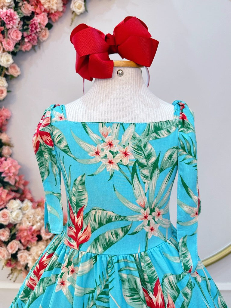 Vestido Infantil Azul Florido Casual de Luxo para Primavera