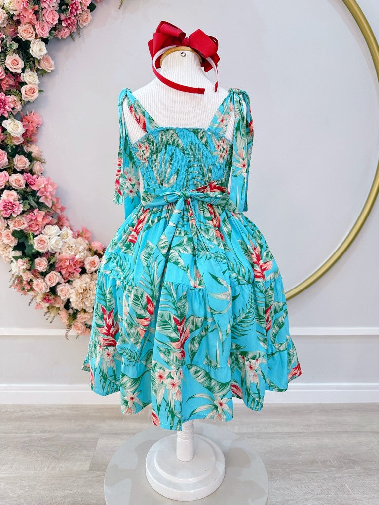 Vestido Infantil Azul Florido Casual de Luxo para Primavera