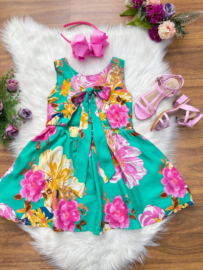 Vestido Infantil Verde Florido Casual Primavera Verão