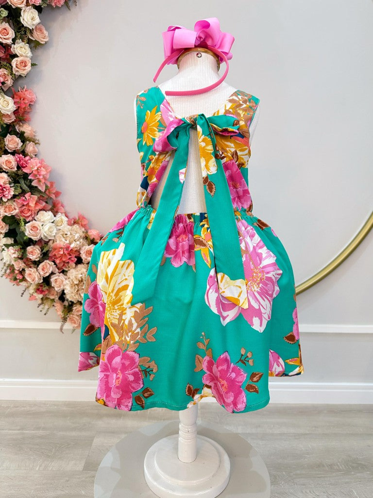 Vestido Infantil Verde Florido Casual Primavera Verão