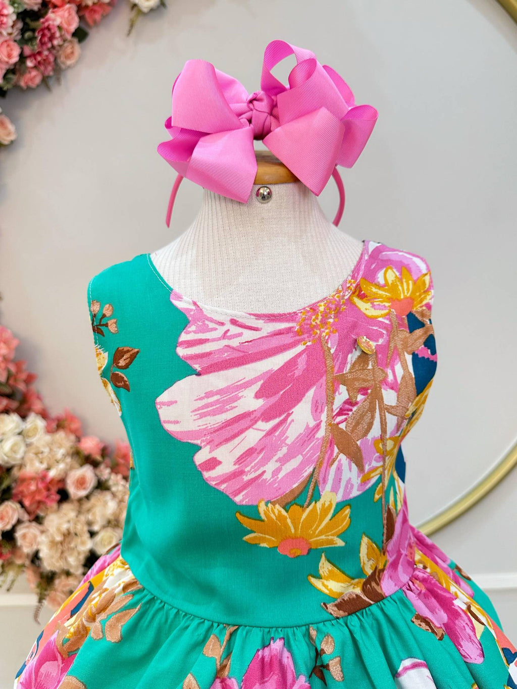 Vestido Infantil Verde Florido Casual Primavera Verão