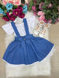 Vestido Salopete Infantil em Laise e Jeans com Laço Ajustável