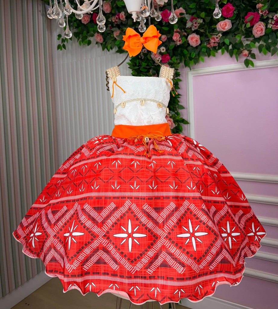Vestido Infantil Moana Baby em Tecido Microfibra com Laço e Forro Confortável