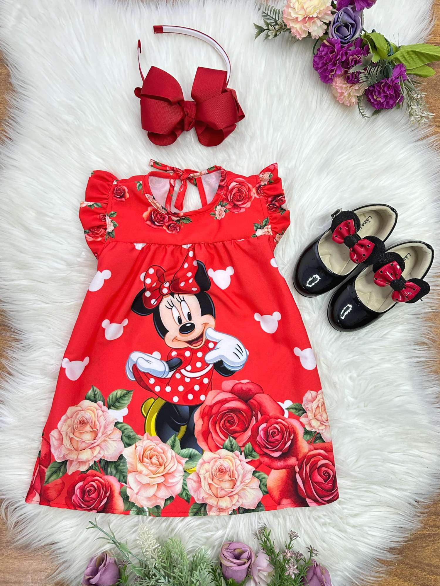 Vestido Infantil Trapézio Vermelho com Manga Flu-Flu