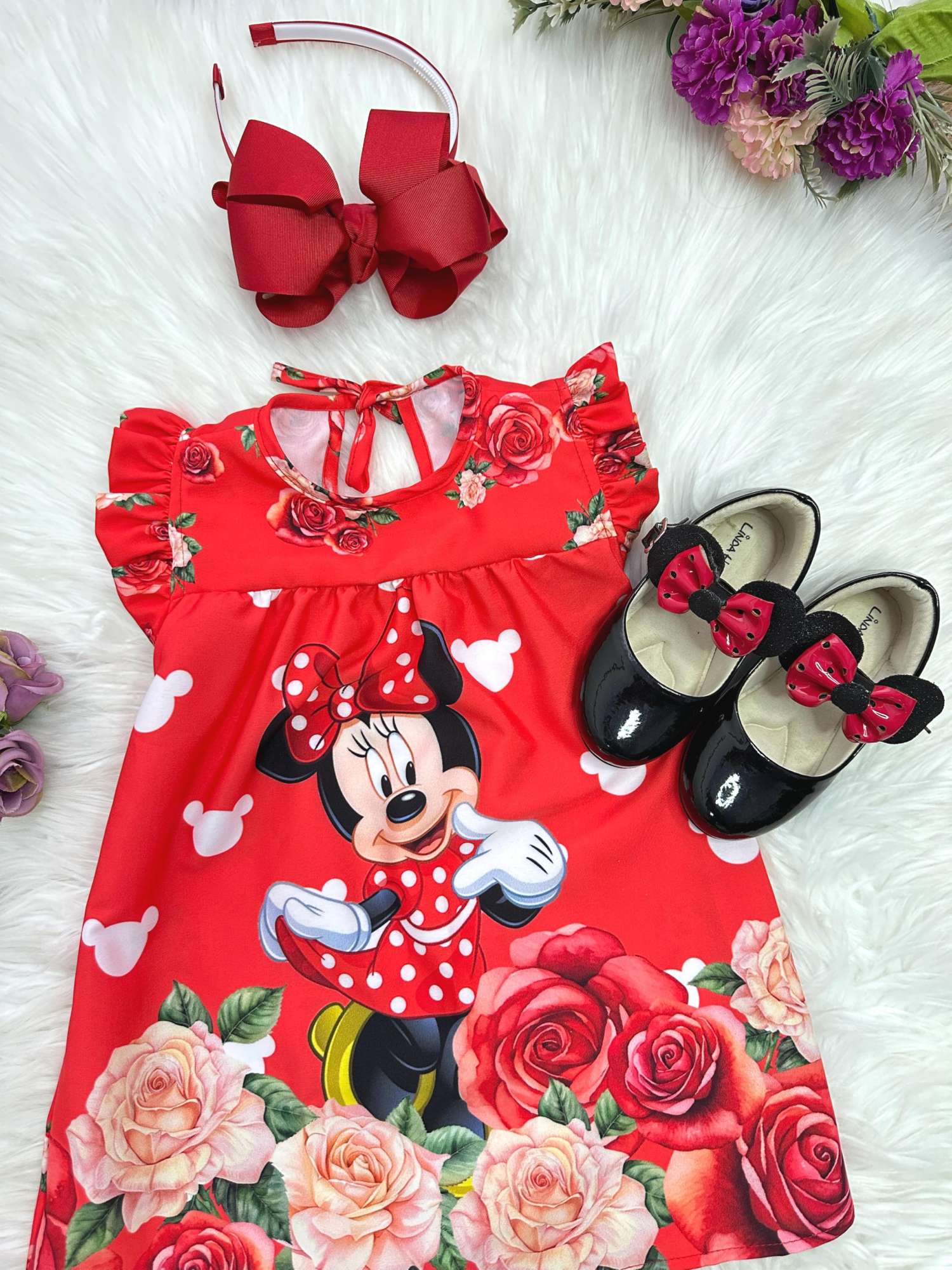 Vestido Infantil Trapézio Vermelho com Manga Flu-Flu