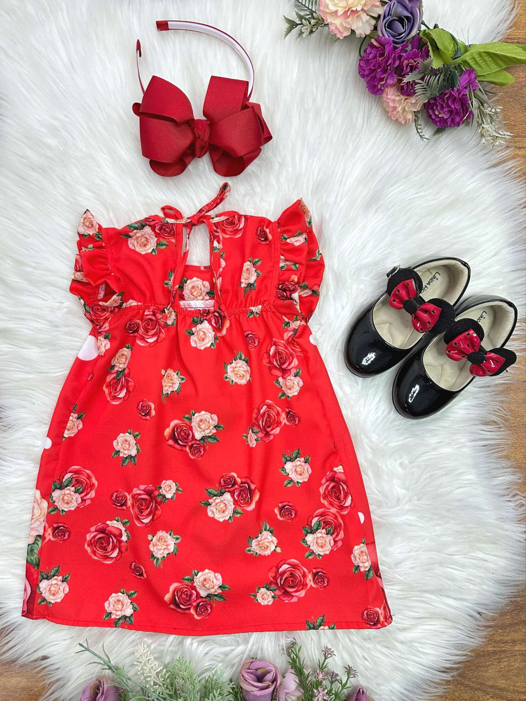 Vestido Infantil Trapézio Vermelho com Manga Flu-Flu