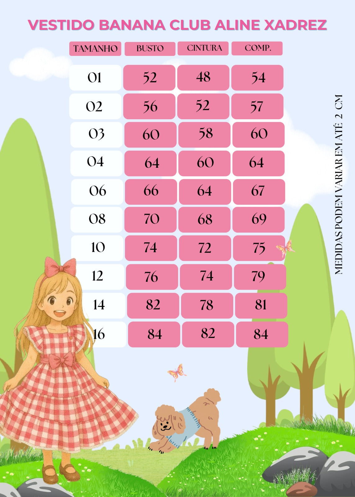 Vestido Xadrez Rosa em Tecido Misto para Crianças