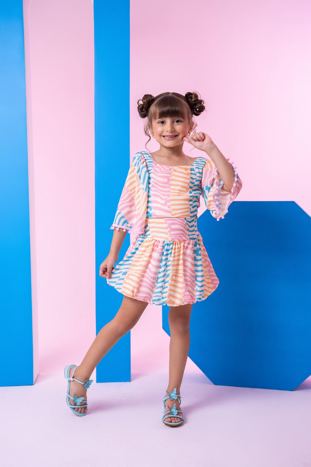 Conjunto Infantil Rosa Bebê com Blusinha e Saia Balonê