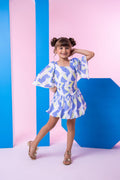 Conjunto Infantil Alissa Azul e Verde com Blusinha e Saia Balonê