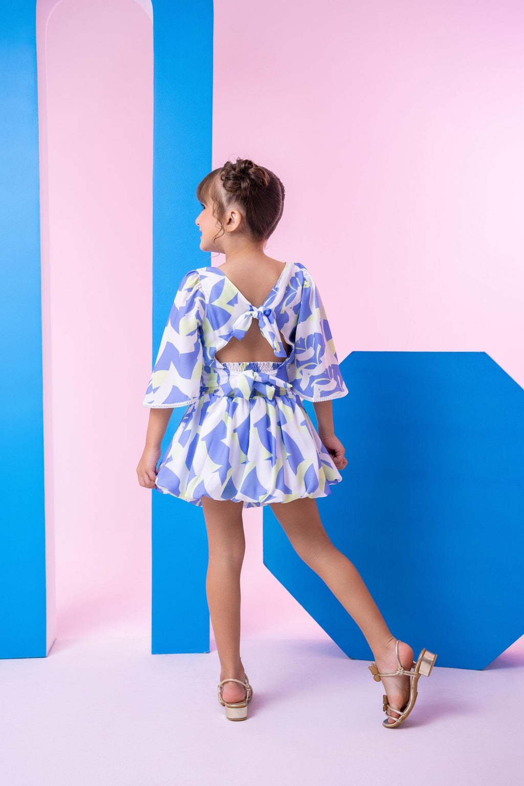 Conjunto Infantil Alissa Azul e Verde com Blusinha e Saia Balonê