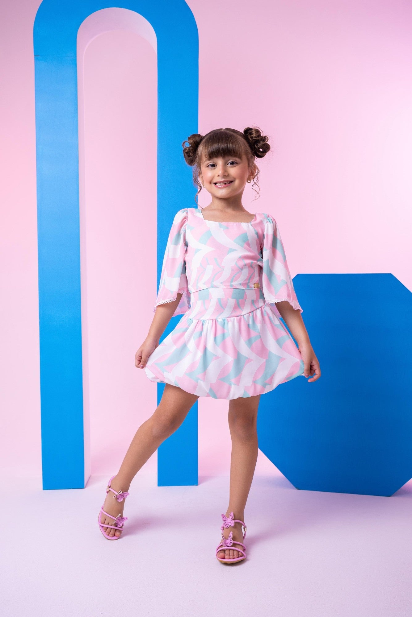 Conjunto Alissa Blusinha e Saia Balonê Rosa Bebê