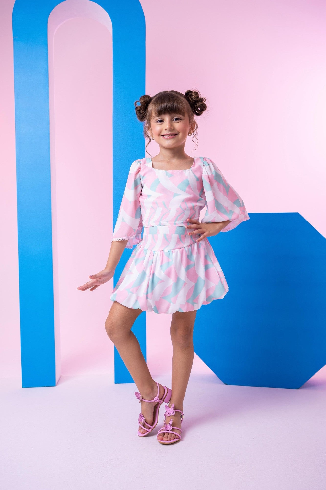 Conjunto Alissa Blusinha e Saia Balonê Rosa Bebê