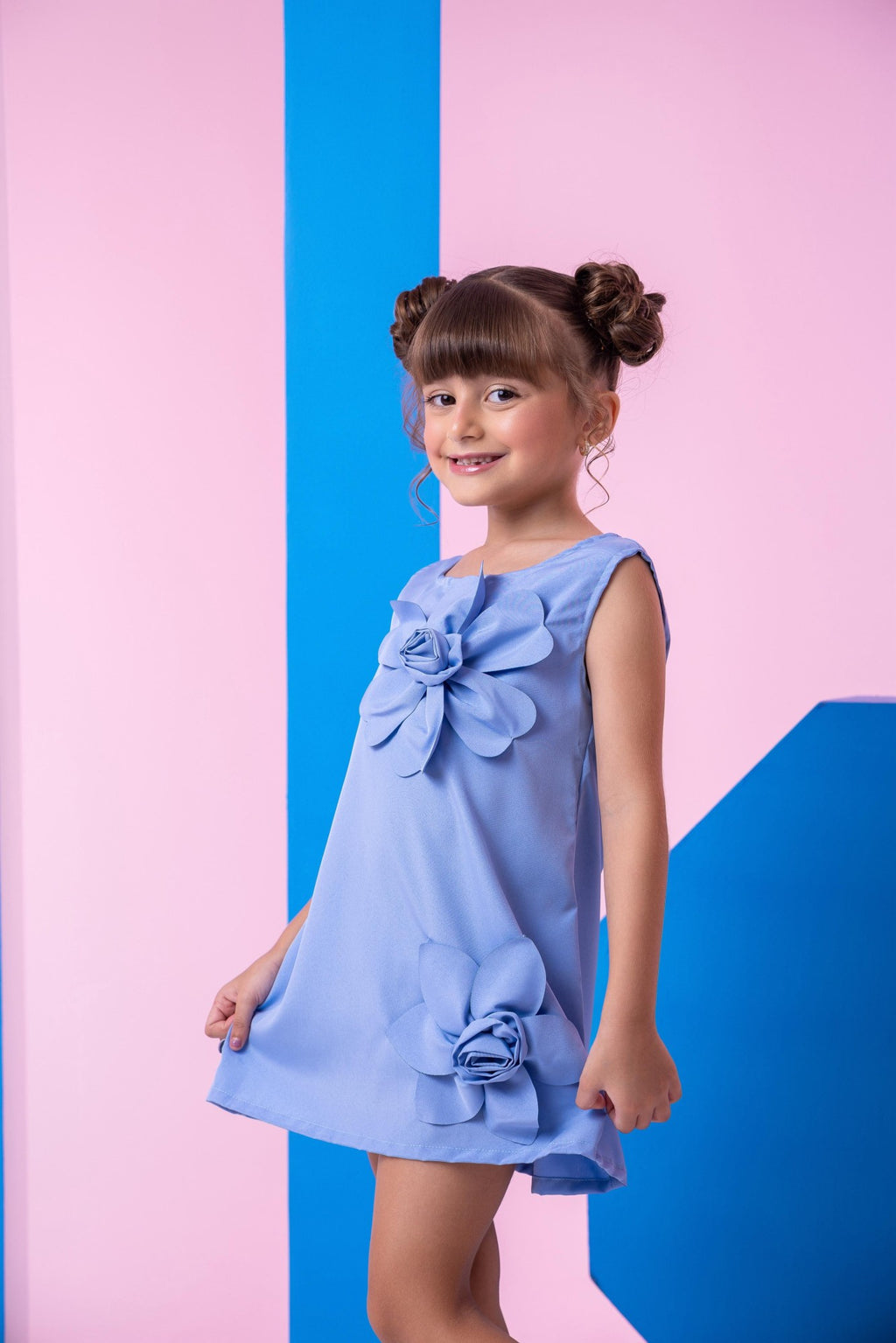Vestido Azul Sem Manga em Tecido Light Basic para Mães e Filhas