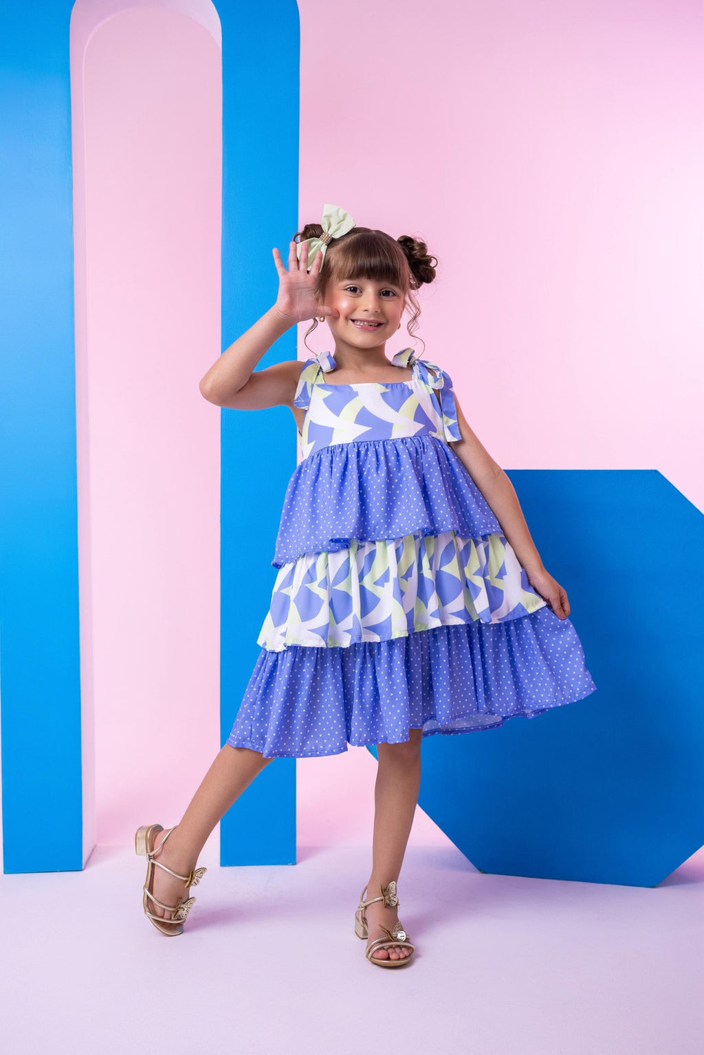 Vestido Azul Eloa em Tecido 100% Poliéster com Alcinhas Ajustáveis