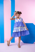 Vestido Azul Eloa em Tecido 100% Poliéster com Alcinhas Ajustáveis