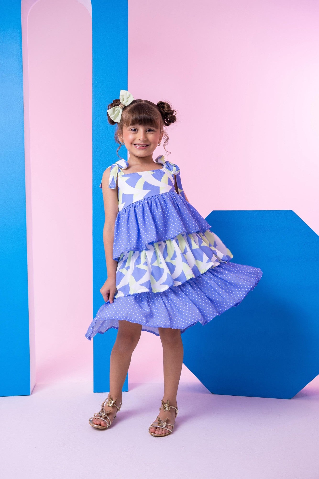 Vestido Azul Eloa em Tecido 100% Poliéster com Alcinhas Ajustáveis